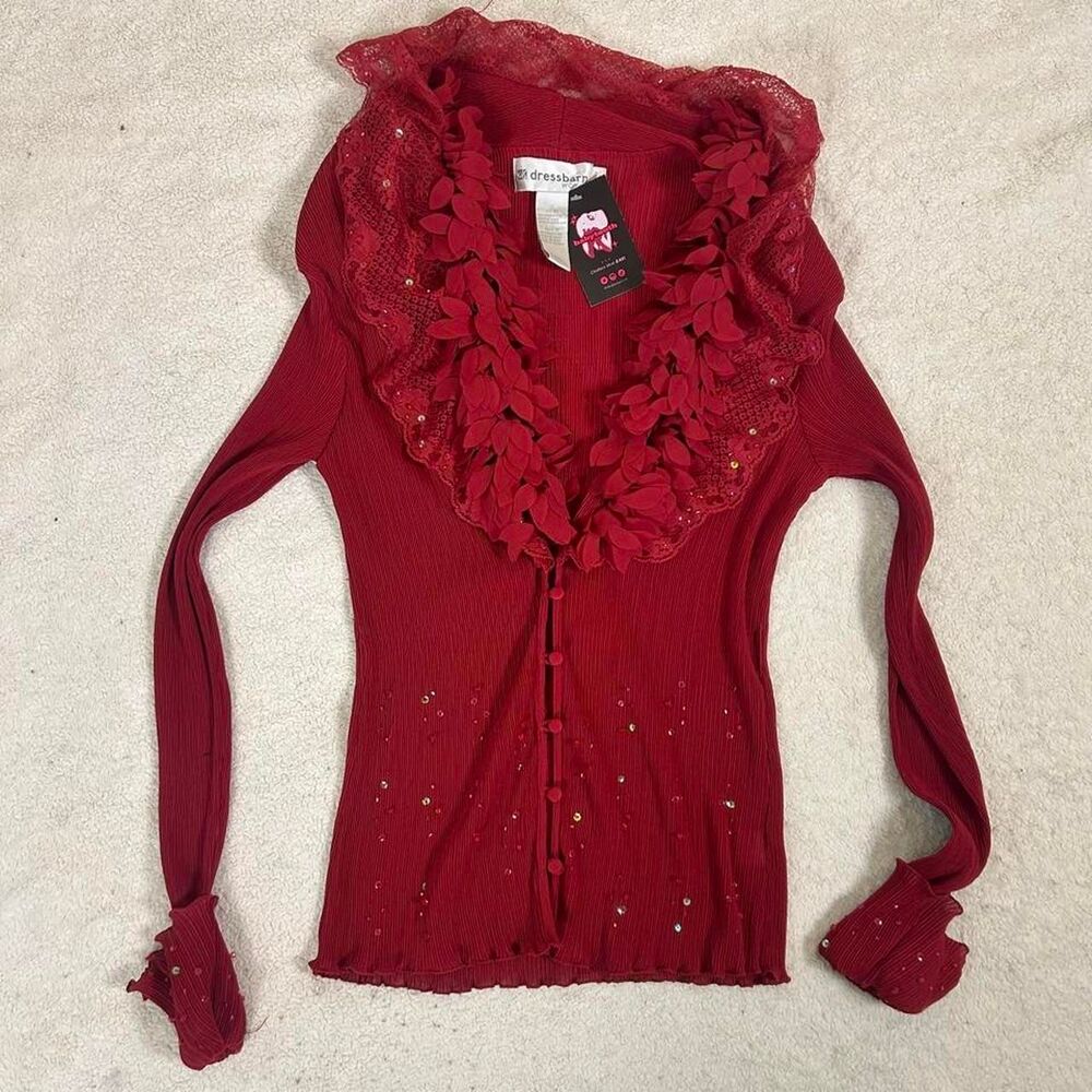 Dressbarn Red Fairycore Whimsigoth Button Up Top
